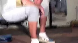 maria shadoes flexes redhead milf curves in gym bts