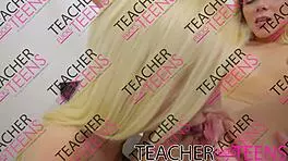 The seductive teacher lures her student and young girlfriends into a wild classroom threesome with big cocks pounding hard