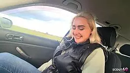 German Green-Eyed Teen Picked Up for Stranger Car Fuck Swallow