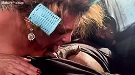 Riding anal with curvy picked-up granny on public bus