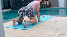 Eighteen year old yoga babe bends over for rough pounding