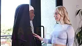 Teen nun licks black pussy in first lesbian threesome