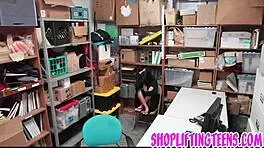 hey petite shoplifter you got caught now take guard's hard pounding as punishment