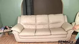 Feminge 4k busty lesbian strap-on fucks wet girlfriend pussy hard