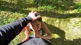 Hey, that young slut sucked off a stranger deep in the woods publicly