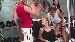 mature guy trains five teens gym turns reverse gangbang anal orgy