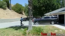 hey watch this teen taste that huge black cock deep