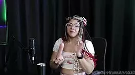 Transsexual Sofie Lollipop Strips Naked with Excited Host in Podcast