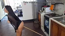 Famous Mexican Influencer Masturbates with Broomstick in Kitchen