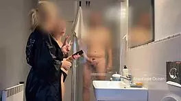 i catch husband stroking stepmom in bathroom and join the fuck