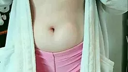 cute pigtail student gropes big tits and pussy post-shower ahegao