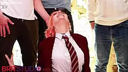 whoa, hot college slut's first wild blowbang party!