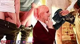 whoa, hot college slut's first wild blowbang party!