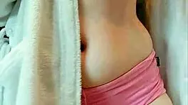 cute pigtail student gropes big tits and pussy post-shower ahegao