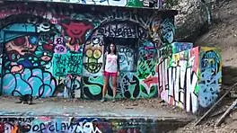 Felicity feline flashes tits and pussy in public outdoor slut compilation