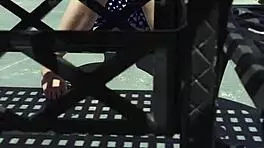 ohh rubbing suncream all over my oiled tits while public sunbathing at beach