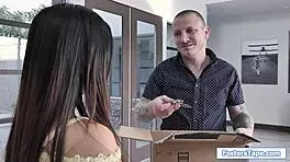 young asian girl and curvy milf take turns sucking sharing huge cock orally