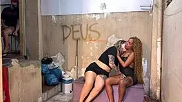 Tanned petite moans wet pussy licked outdoor in favela alley