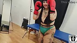 chubby brunette bimbo's massive bouncing boobs steal the show in boxing training