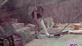 kinky german blonde punished outdoors stairs cast leg nylon spanking bdsm