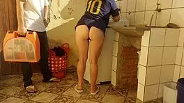 Married Brazilian housewife pays repairman with her fat juicy pussy close-up.