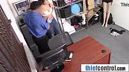 Young ebony shoplifter pussy fucked hard by big black cock security officer deal