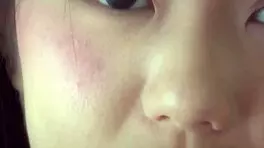 Lusty Asian teen strokes massive cock for hot cumshot in her naughty mouth.