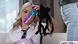 Big titted mature straps on dildo and pounds wet shaved pussy hard