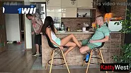 Cheating Wife Fucks Hard While Husband Cooks Dinner