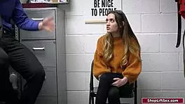 Brunette thief gets fucked by officer and friend in intense office domination