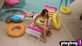 Sexy Blonde Teen Katie Kush Strips Lingerie Poses Bubble Butt Poolside