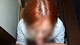 redhead cutie flashes panties blows pov in school library