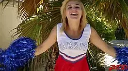 Cheerleader Courtney Shea rides hard to creampie in group banging frenzy