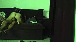 Sexy latina milf rides big cock cowgirl on sofa moaning wildly in heat