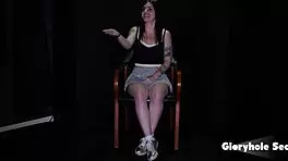 gloryholesecrets' tattooed petite rhea deepthroats and swallows massive gloryhole loads