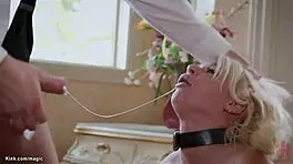 Butler pounds mature babe and her petite partner in kinky threesome!