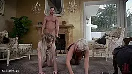 Butler pounds mature babe and her petite partner in kinky threesome!