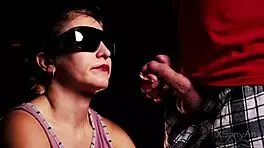 blindfolded milf cheats tasting friend's big cock cum in wild game