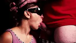 blindfolded milf cheats tasting friend's big cock cum in wild game