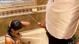 argentina slut belle amore gags on deepthroat spit choking in shower