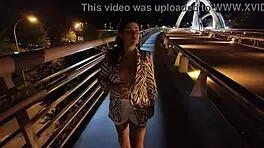 luscious milf braless panty-free struts big tits on bridge 😏🍒🌉