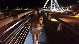 luscious milf braless panty-free struts big tits on bridge 😏🍒🌉