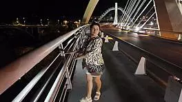 luscious milf braless panty-free struts big tits on bridge 😏🍒🌉