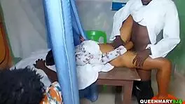 ashwo doctor bends sexy patient over and creampies her wet pussy before husband