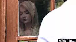 Tiny tattooed blonde tricked into rough rail by hung stud's massive cock