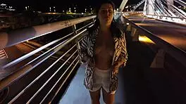 luscious milf braless panty-free struts big tits on bridge 😏🍒🌉
