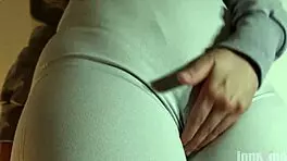 latina teen in tight leggings teases hairy big pussy like a naughty bitch