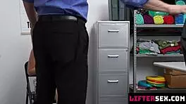 Hey, caught shoplifter, strip now or face punishment in this office bendover