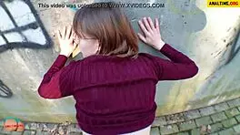POV Fucking Skinny Brunette Student in Public Outdoors