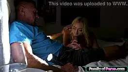 blonde babe deepthroats monster cock begging for huge load swallow